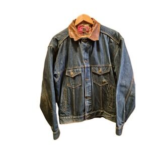 Vintage 90s Marlboro Country Store Denim Trucker Jacket Mens Large Made‎ in USA